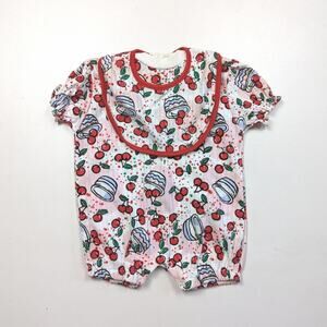 Vintage Doe Spun Bubble Baby Girls Size 6-9m Cherry Bib